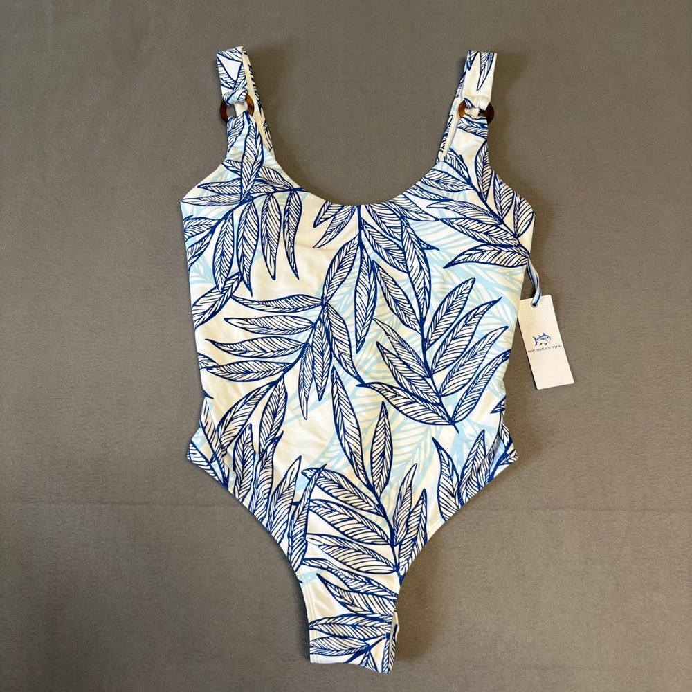 Southern Tide Blue Palms Scoop Neck One Piece Swimsuit Blue Lolite Size M $128